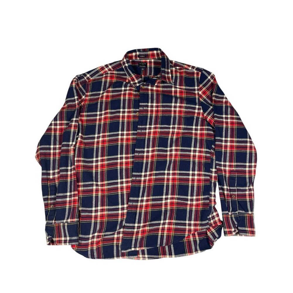 J.Crew Classic Flannel‎ Shirt Men's Size L Red Blue Plaid Button Down